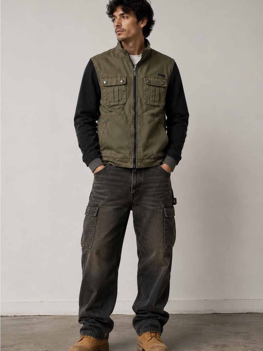 FOX Racing Jacket Men's L Canvas Full Zip Fleece Lined